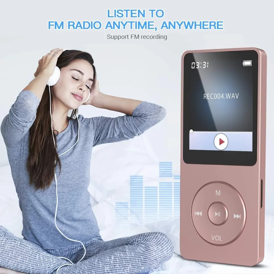 AGPTEK A02S MP3 Player 16GB Rose Gold | 70-Hour Playback Lossless Sound - view 7