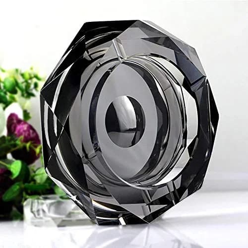 Amlong Crystal Octagon Black Crystal Ashtray 5 Inch | Elegant Cigarette & Cigar Holder thumbnail 1