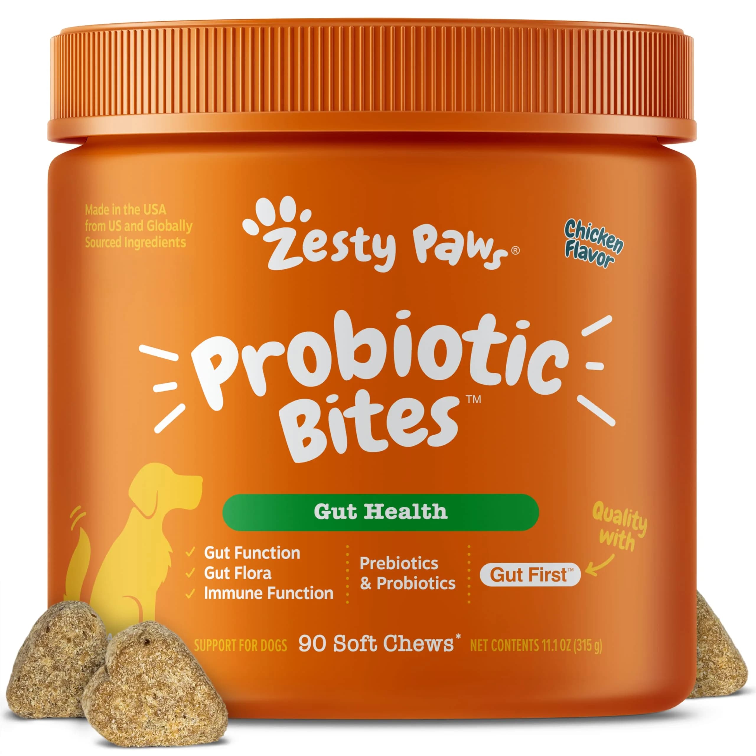 Zesty Paws Probiotics for Dogs - Gut Health, Chicken, 90 Ct | Supports Digestive & Immune Health