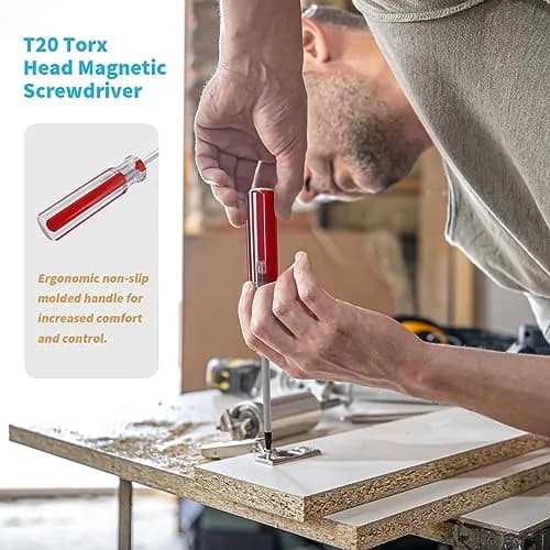 Antrader T20 5mm Magnetic Tip Plastic Grip Torx Security Screwdriver | Chrome Vanadium Steel, Red Handle thumbnail 4