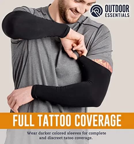 OutdoorEssentials UPF 50+ Cooling Arm Sleeves (2 Pairs, Black/Dark Gray) | Blocks 98% UV Rays thumbnail 4
