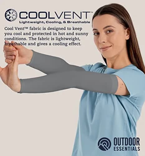 OutdoorEssentials UPF 50+ Cooling Arm Sleeves (2 Pairs, Black/Dark Gray) | Blocks 98% UV Rays thumbnail 5