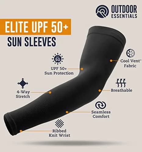 OutdoorEssentials UPF 50+ Cooling Arm Sleeves (2 Pairs, Black/Dark Gray) | Blocks 98% UV Rays thumbnail 6