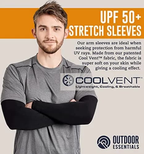 OutdoorEssentials UPF 50+ Cooling Arm Sleeves (2 Pairs, Black/Dark Gray) | Blocks 98% UV Rays thumbnail 2