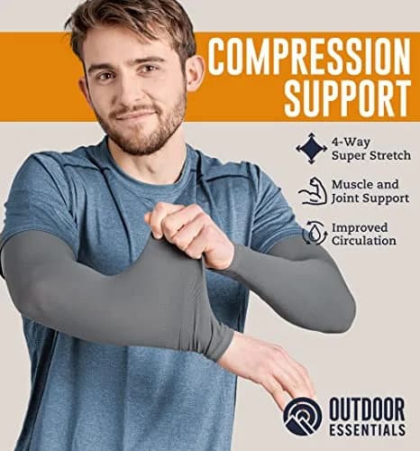 OutdoorEssentials UPF 50+ Cooling Arm Sleeves (2 Pairs, Black/Dark Gray) | Blocks 98% UV Rays thumbnail 3