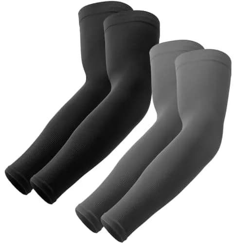OutdoorEssentials UPF 50+ Cooling Arm Sleeves (2 Pairs, Black/Dark Gray) | Blocks 98% UV Rays - main product image