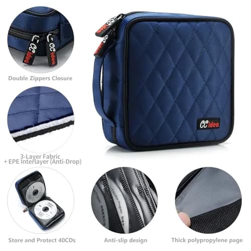 CCidea CD DVD Case Holder, Blue | Multiple Capacity Disc Organizer, Anti-Scratch & Portable (40/96/200 discs) thumbnail 3