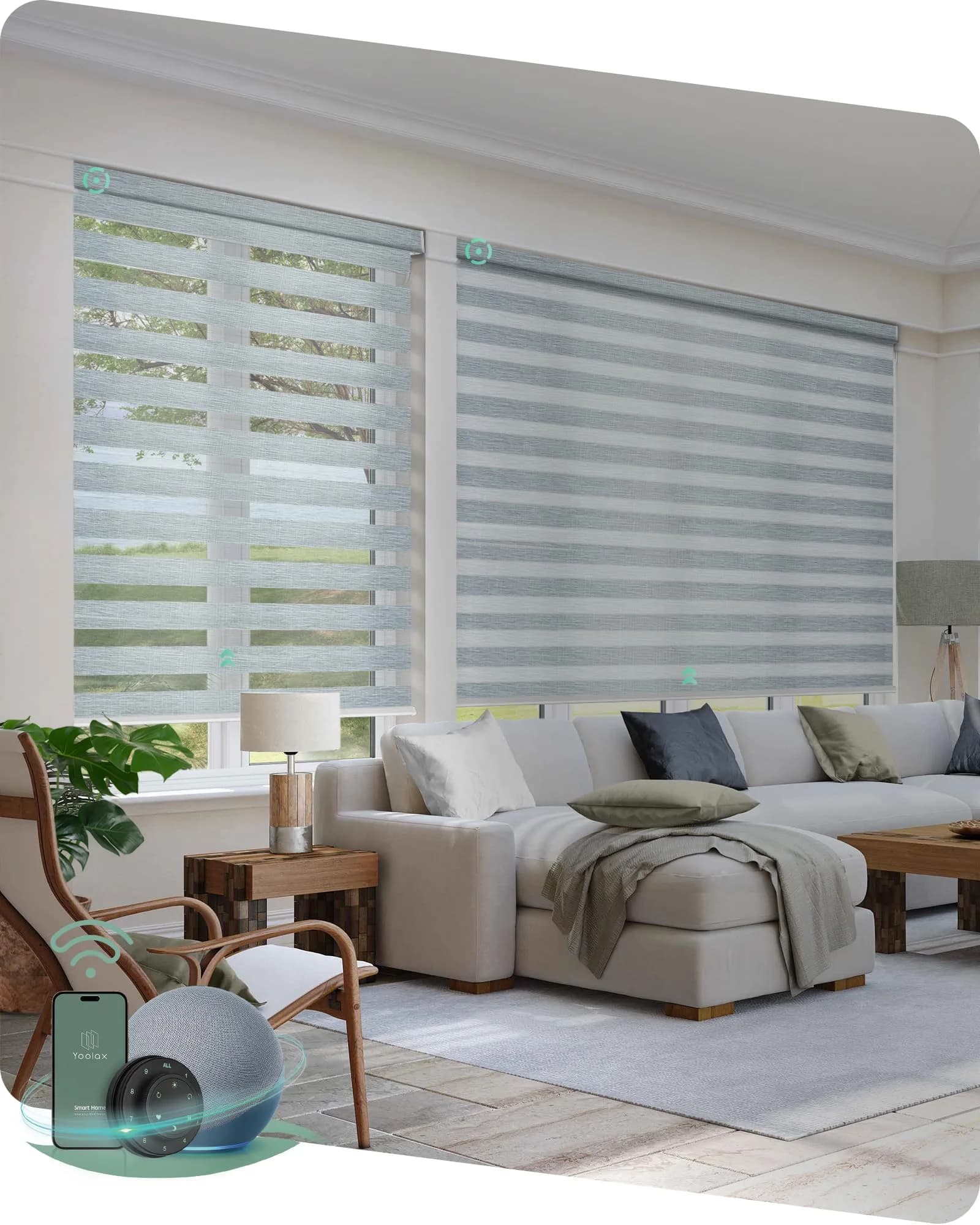 Yoolax Motorized Zebra Blinds with Remote | Room Darkening Smart Blinds for Windows (110"W x 118"H)