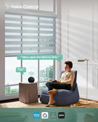 Yoolax Motorized Zebra Blinds with Remote | Room Darkening Smart Blinds for Windows (110"W x 118"H) thumbnail 3