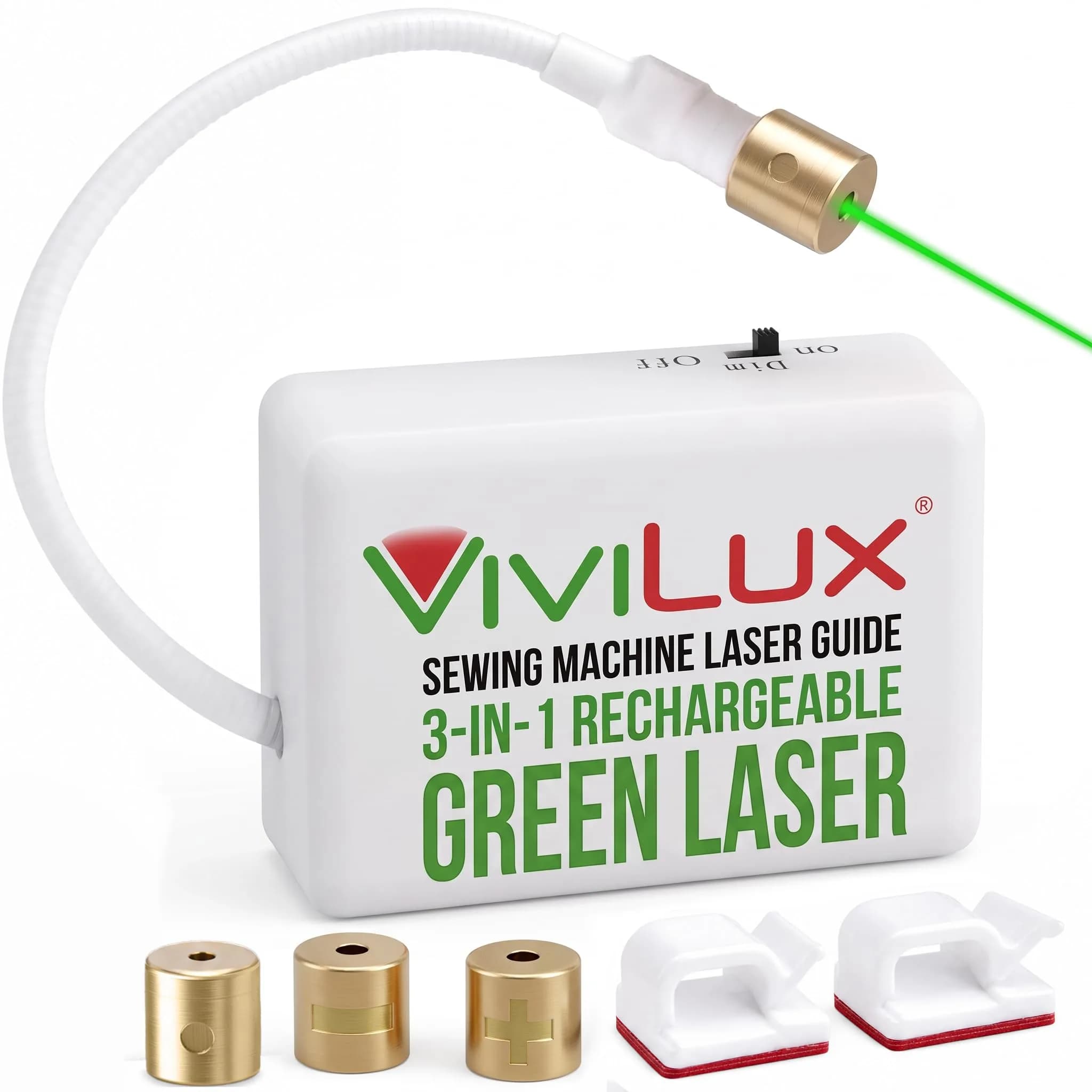 ViviLux Green Laser Guide for Sewing & Quilting, Rechargeable, Magnetic Mount, 20+ Hr Battery — USB Wall Plug not included