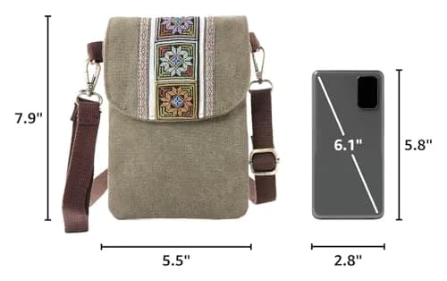 SILKAREA Boho Embroidered Small Crossbody Bag Cell Phone Purse for Women, 20cm (7.9") x 14cm (5.5") | Vintage Ethnic Style thumbnail 3