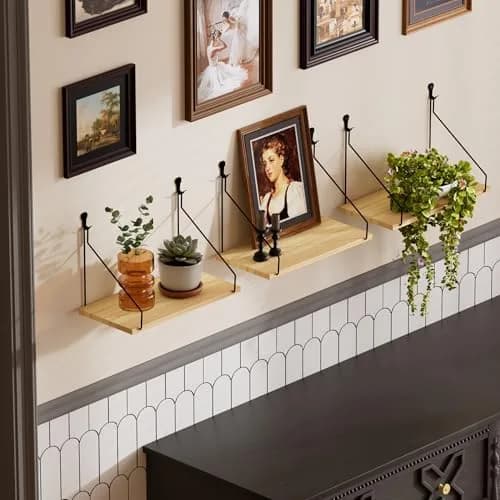 QsQueen Floating Shelves for Wall, Rustic Wood Shelf, 11.8 Inch | No Drill Wall Mount Storage thumbnail 2