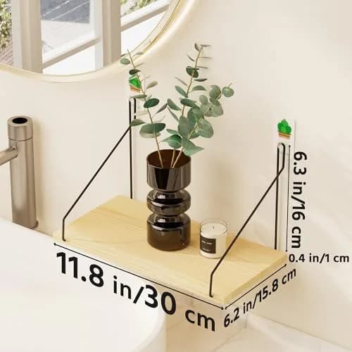 QsQueen Floating Shelves for Wall, Rustic Wood Shelf, 11.8 Inch | No Drill Wall Mount Storage thumbnail 3