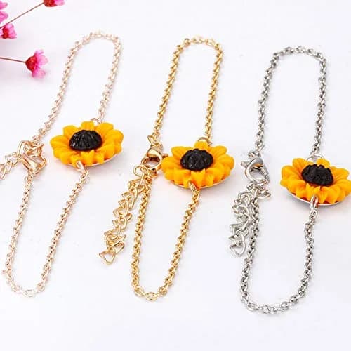 Suoirblss Jewelry Set of 5 Sunflower Faux Pearl Leaf Chain Rose Gold | Adjustable & Eye-Catching (70-120 chars) thumbnail 5