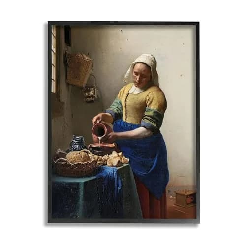 Stupell Industries Vermeer Milkmaid Classical Painting 28cm (11 x 14 Inch) Framed Giclée Print | Timeless Fine Art for Indian Homes thumbnail 1