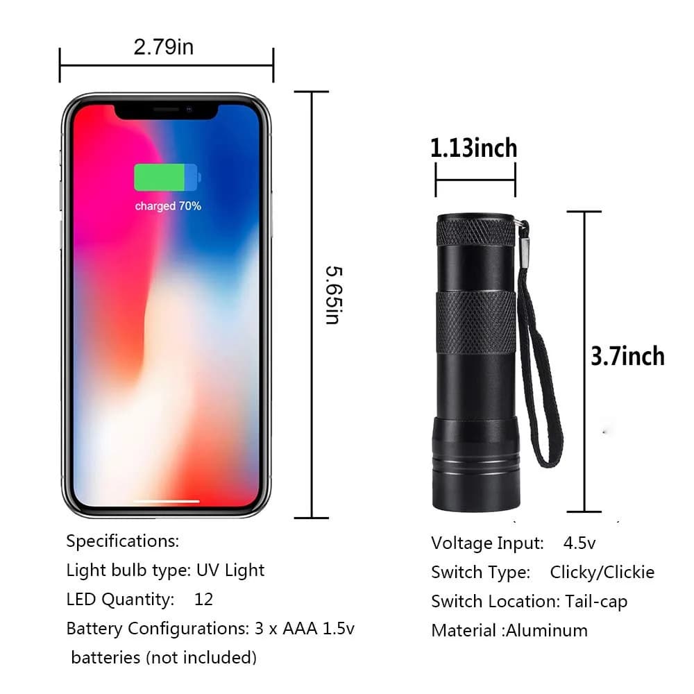 Optimal Shop UV Blacklight Flashlight 6 Pack 12 LED | Durable Aluminum Alloy Body - view 3