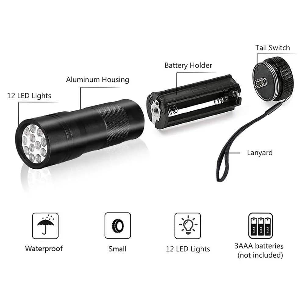 Optimal Shop UV Blacklight Flashlight 6 Pack 12 LED | Durable Aluminum Alloy Body - view 4