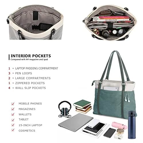 BAG WIZARD Laptop Tote Bag for Women, 15.6 Inch Work Bag with Laptop Compartment and Zipper, Canvas Computer Tote | 39.5 cm (15.6 Inch) Laptop Tote thumbnail 4