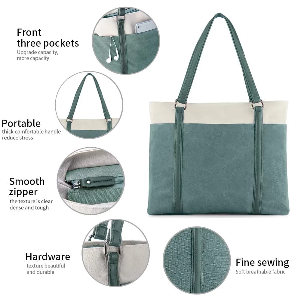 BAG WIZARD Laptop Tote Bag for Women, 15.6 Inch Work Bag with Laptop Compartment and Zipper, Canvas Computer Tote | 39.5 cm (15.6 Inch) Laptop Tote - view 5