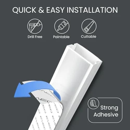 EVEO Cable Hider Wall 153" (12.75 ft) | Paintable Cord Concealer for Clean Walls thumbnail 2