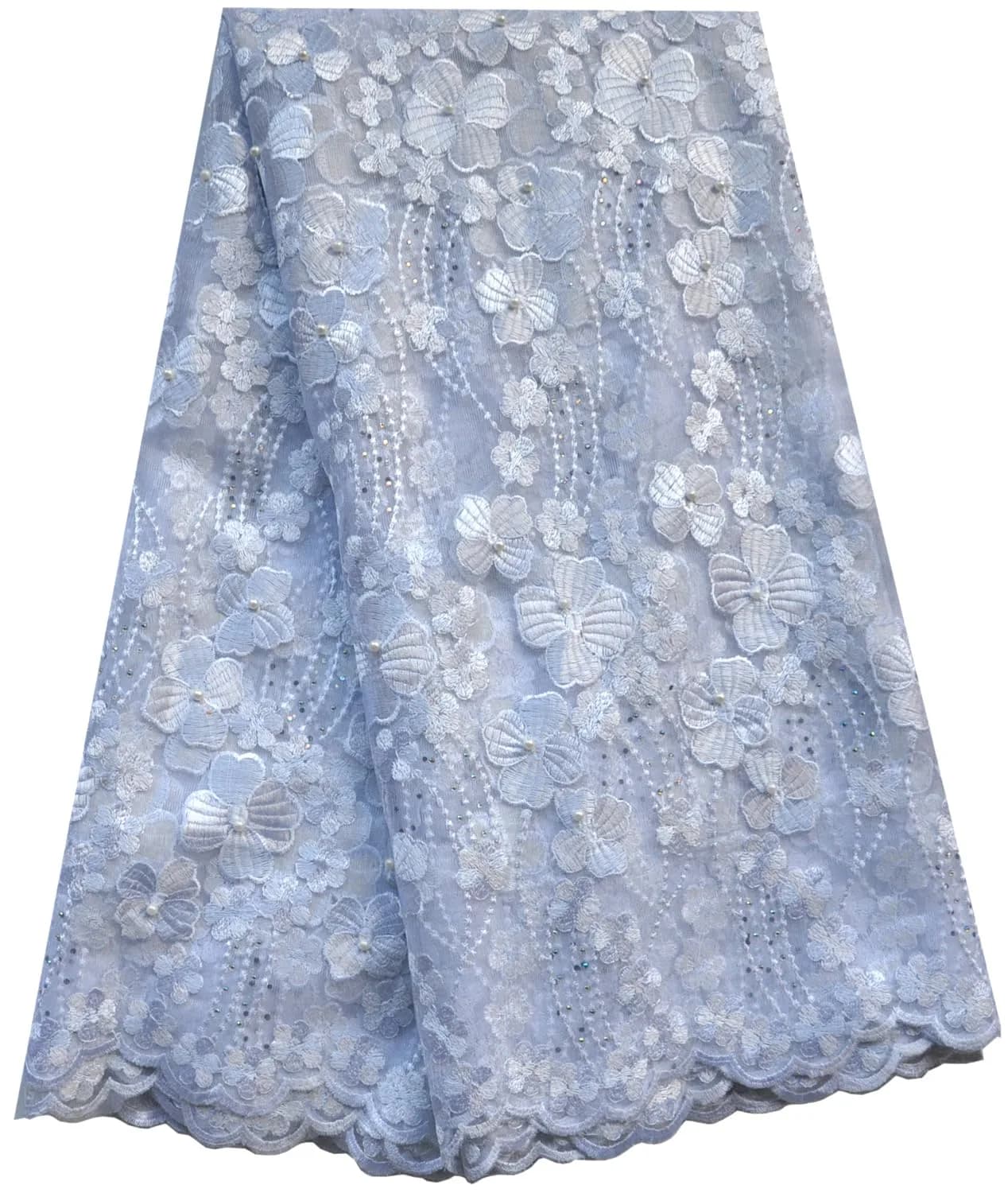SanVera17 African Lace Fabric 5 Yards | Beading Rhinestones for Dress & Home Decor - main product image