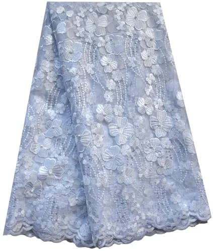 SanVera17 African Lace Fabric 5 Yards | Beading Rhinestones for Dress & Home Decor thumbnail 1