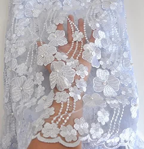 SanVera17 African Lace Fabric 5 Yards | Beading Rhinestones for Dress & Home Decor thumbnail 3