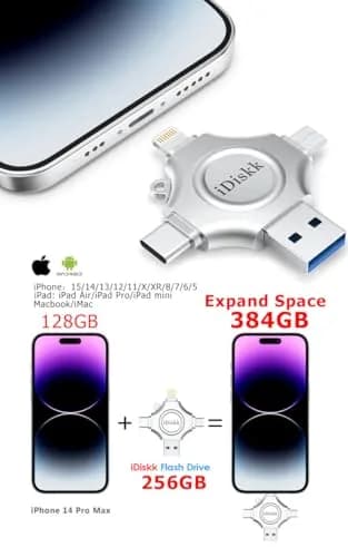 iDiskk 256GB MFi Photo Stick & Memory Drive for iPhone/iPad/Android/PC | USB 3.0, USB-C, Lightning, Micro USB thumbnail 3