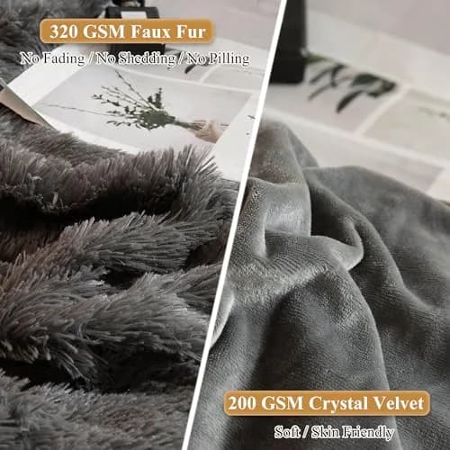 XeGe Fluffy Faux Fur Bed Pillow Cases, Set of 2, Standard 51x66cm (20x26 inches), Dark Gray | Plush Shaggy Decorative Pillow Covers for Bedroom Comfort thumbnail 4