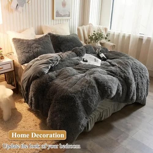 XeGe Fluffy Faux Fur Bed Pillow Cases, Set of 2, Standard 51x66cm (20x26 inches), Dark Gray | Plush Shaggy Decorative Pillow Covers for Bedroom Comfort thumbnail 6