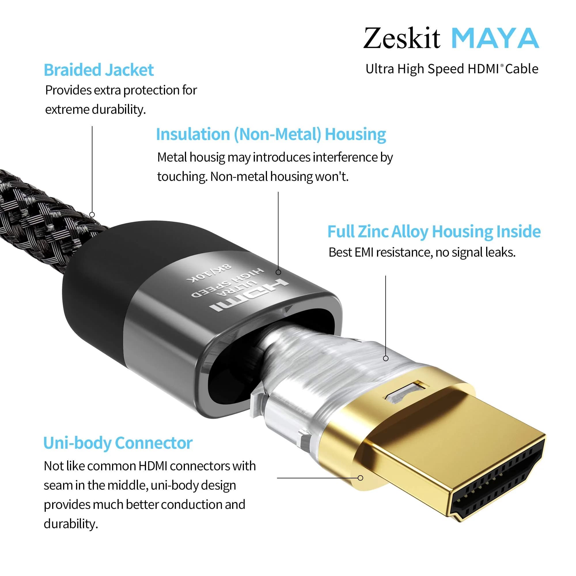 Zeskit Ultra High Speed HDMI 2.1 Cable 6.5ft (2m) | 8K 48Gbps Certified for PS5, Xbox Series X, eARC, VRR - view 4