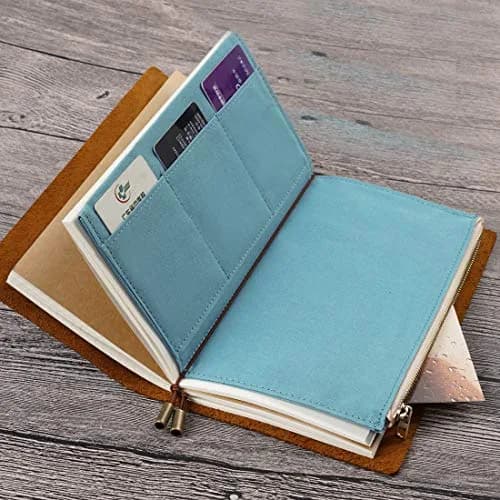 Moterm Canvas Zipper Pocket Insert Pouch for Travelers Notebook | Organizer & Card Holder (Standard Size Skyblue) thumbnail 5