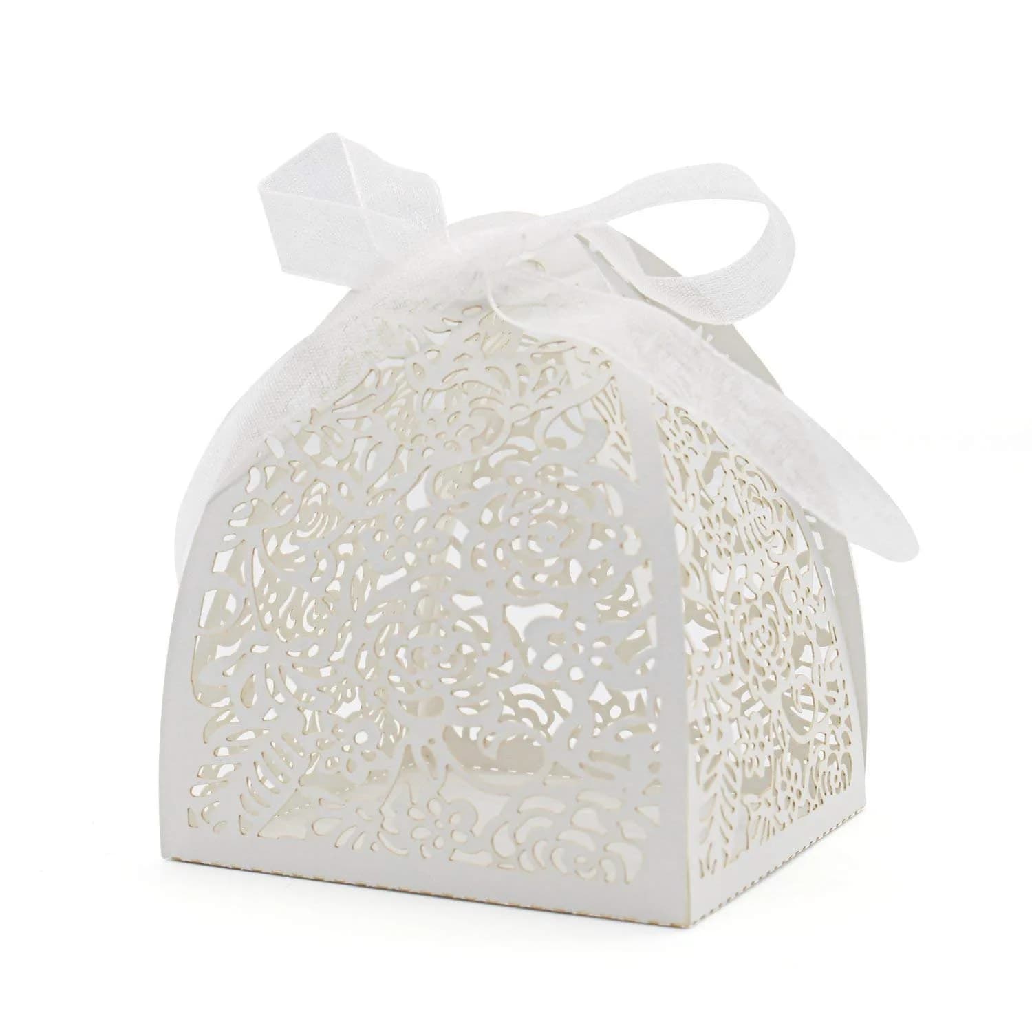 KPOSIYA White Gift Wrap Pack of 100 | Laser Cut Rose Favor Boxes for Weddings & Parties - main product image