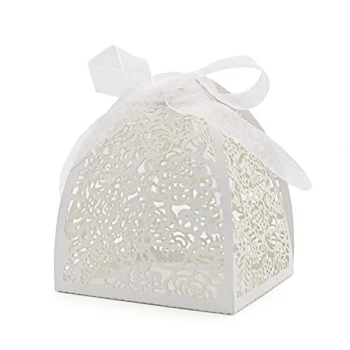 KPOSIYA White Gift Wrap Pack of 100 | Laser Cut Rose Favor Boxes for Weddings & Parties thumbnail 1