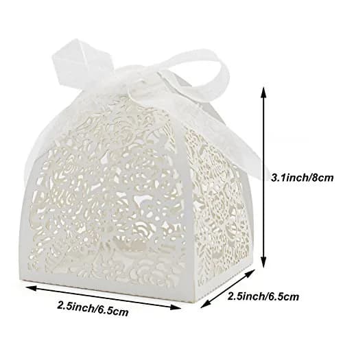 KPOSIYA White Gift Wrap Pack of 100 | Laser Cut Rose Favor Boxes for Weddings & Parties thumbnail 5