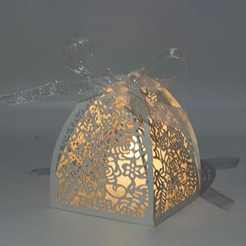 KPOSIYA White Gift Wrap Pack of 100 | Laser Cut Rose Favor Boxes for Weddings & Parties thumbnail 3
