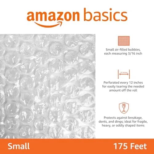 Amazon Basics Perforated Bubble Wrap Roll 30.48 cm x 53.34 m | Small 3/16" Bubbles, Clear thumbnail 2