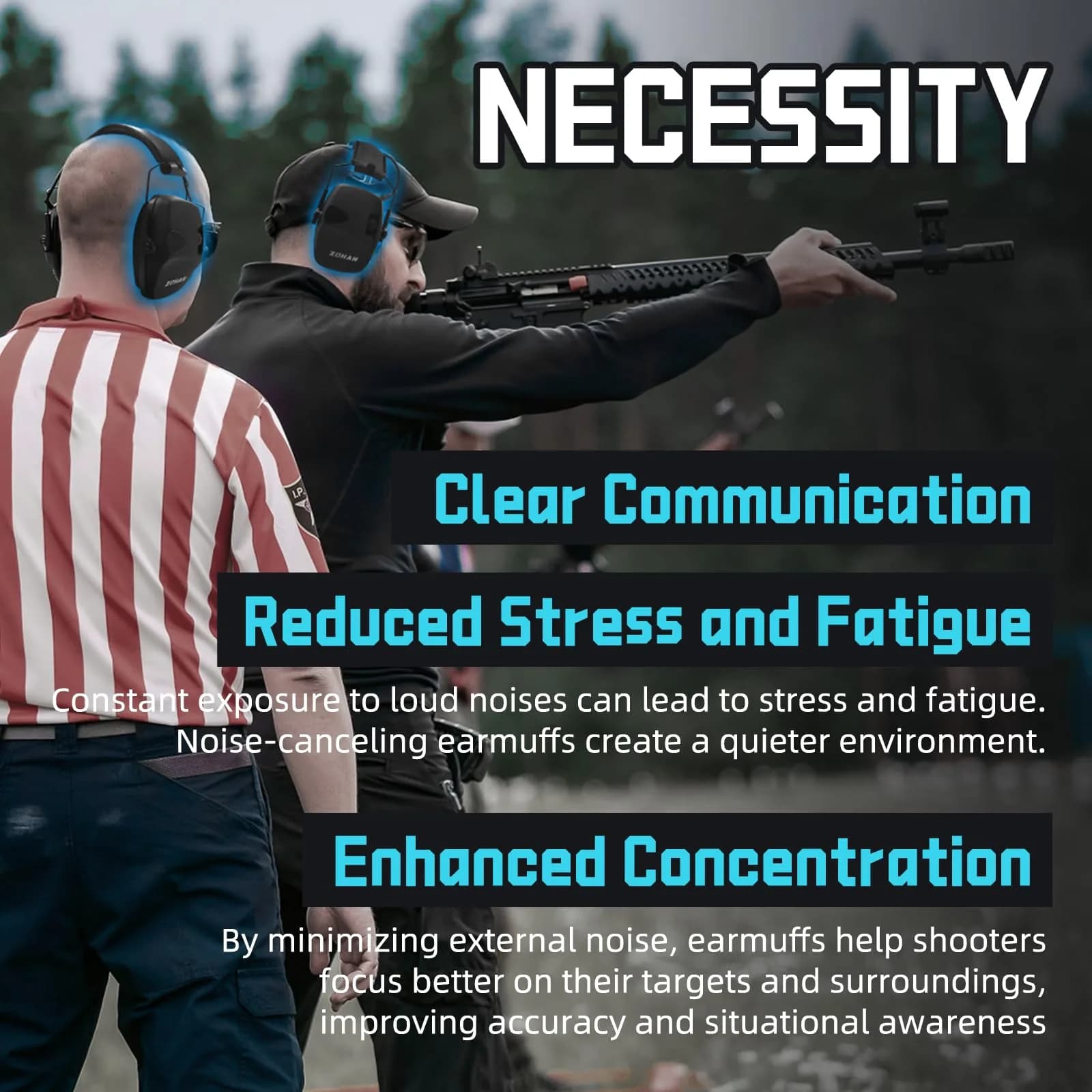 ZOHAN EM054 Electronic Ear Protection for Shooting Range with Sound Amplification Noise Reduction, Ear Muffs for Gun Range (Black) | NRR 22dB - view 4