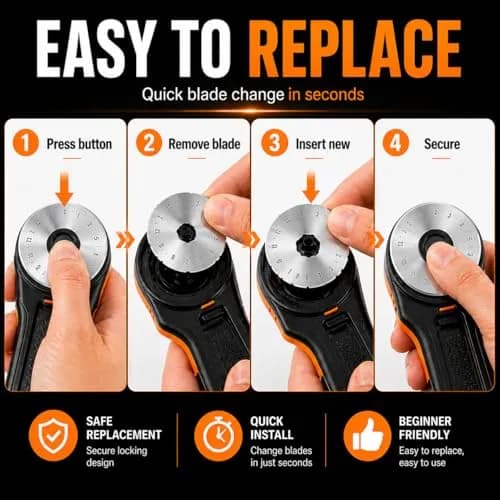 Kingsource 45mm Rotary Cutter Blades 10 Pack | SKS-7 Steel, Sharp & Durable Replacement Blades for Quilting, Sewing, Fabric Cutting thumbnail 6