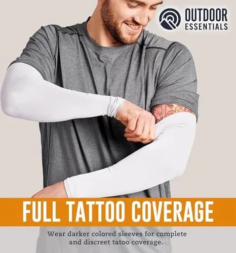 OutdoorEssentials UPF 50+ Cooling Arm Sleeves (2 Pairs, White) | Blocks 98% UV Rays thumbnail 4