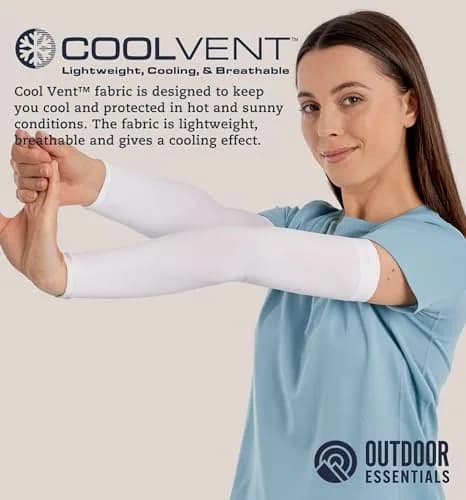 OutdoorEssentials UPF 50+ Cooling Arm Sleeves (2 Pairs, White) | Blocks 98% UV Rays thumbnail 5