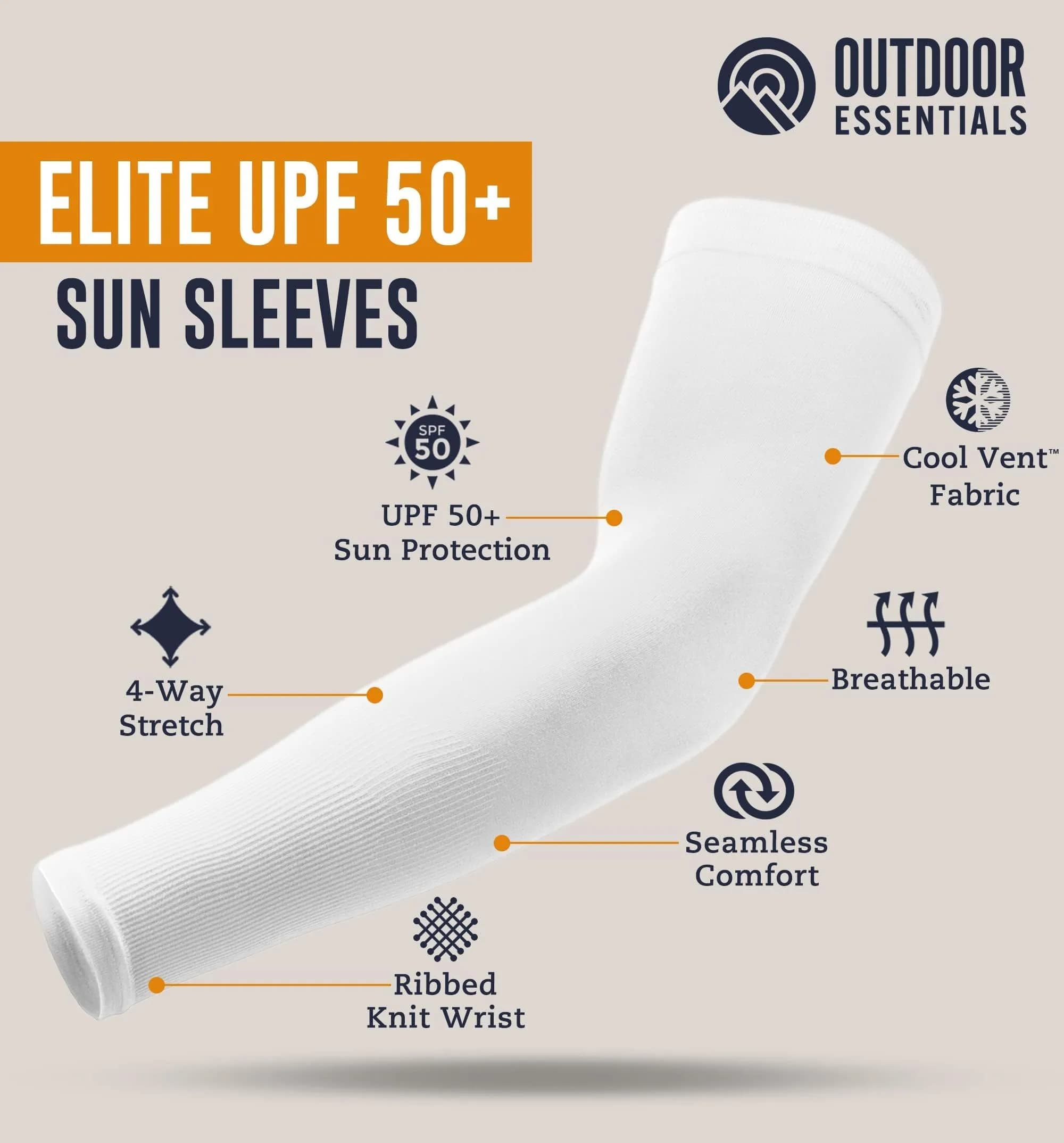 OutdoorEssentials UPF 50+ Cooling Arm Sleeves (2 Pairs, White) | Blocks 98% UV Rays - view 6