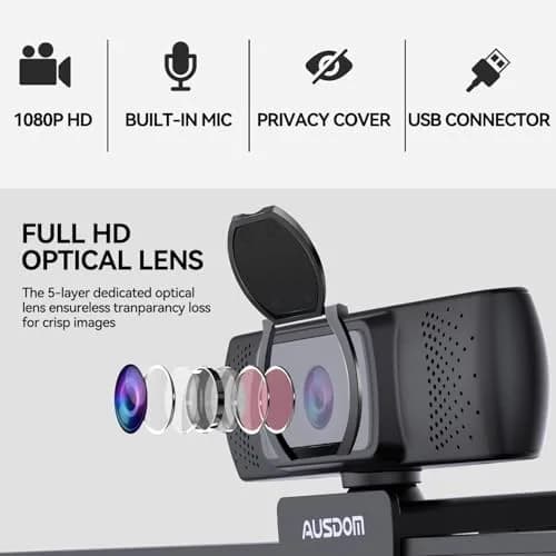 AUSDOM AF640 1080P Webcam with Microphone, 90°FOV USB PC Camera 210g | Plug and Play Computer Camera for Online Calling/Conferencing thumbnail 4