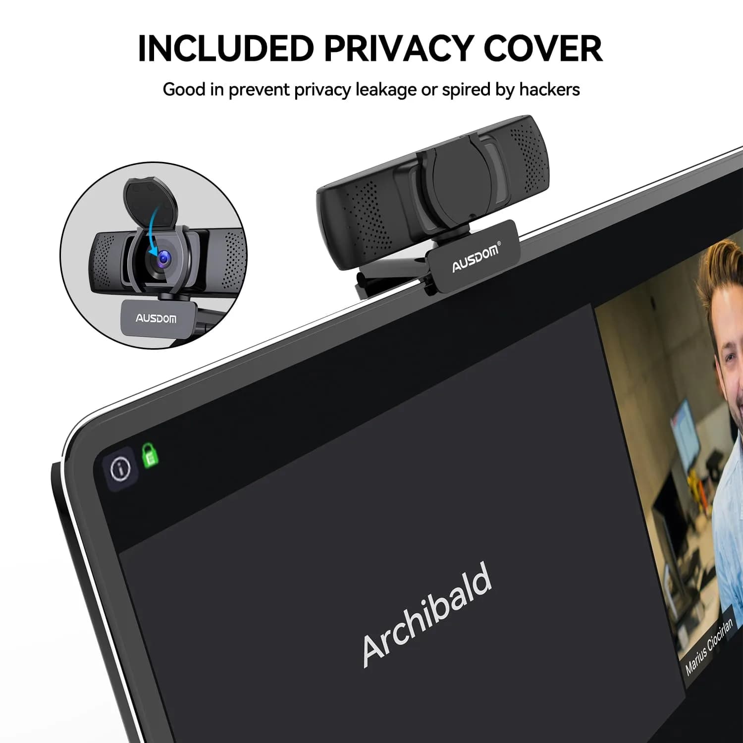 AUSDOM AF640 1080P Webcam with Microphone, 90°FOV USB PC Camera 210g | Plug and Play Computer Camera for Online Calling/Conferencing - view 7