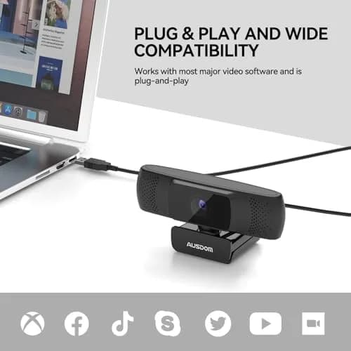 AUSDOM AF640 1080P Webcam with Microphone, 90°FOV USB PC Camera 210g | Plug and Play Computer Camera for Online Calling/Conferencing thumbnail 8