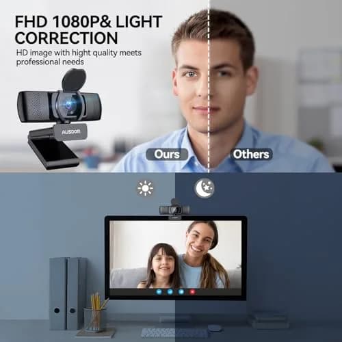 AUSDOM AF640 1080P Webcam with Microphone, 90°FOV USB PC Camera 210g | Plug and Play Computer Camera for Online Calling/Conferencing thumbnail 2