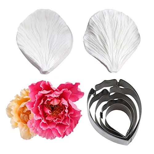 KALAIEN 5pcs Stainless Steel Peony Cutter & Silicone Mold | Fondant Flower Tool for Cake Decor thumbnail 4