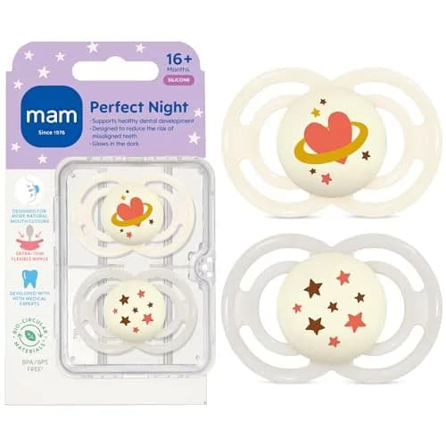 MAM Perfect Baby Pacifier 16+ Months, Extra Thin Nipple, 2 Count | Developed with Orthodontists & Pediatric Dentists thumbnail 1