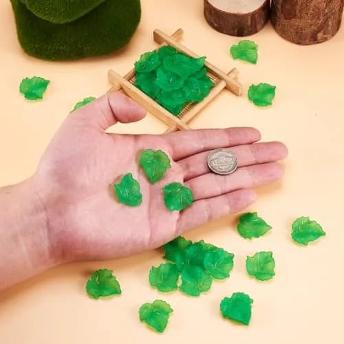 Craftdady Transparent Frosted Green Acrylic Maple Leaf Pendant 24x22.5mm | DIY Jewelry Charm thumbnail 4