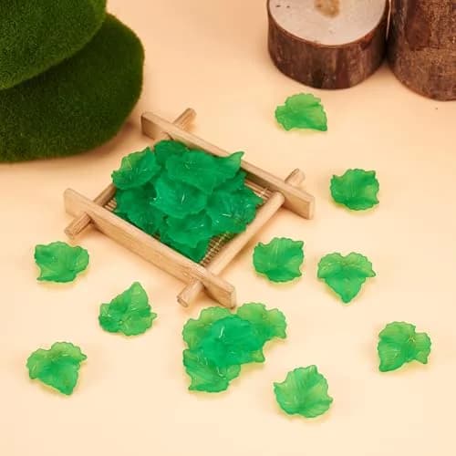 Craftdady Transparent Frosted Green Acrylic Maple Leaf Pendant 24x22.5mm | DIY Jewelry Charm thumbnail 7